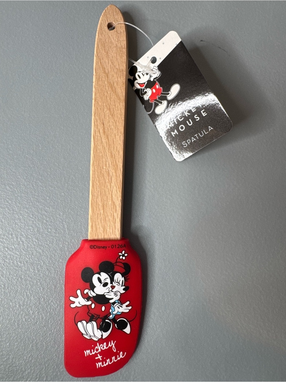 Disney Red Mickey & Minnie Silicone Spatula with Wooden Handle hugging kiss love